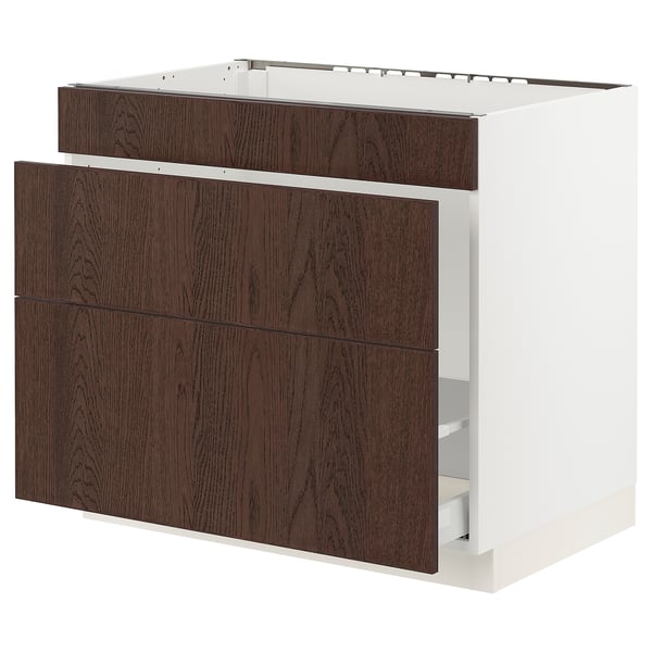 SEKTION / MAXIMERA Armoire inf pr évier/tri/3 faces, blanc/Sinarp brun, 36x24x30 "