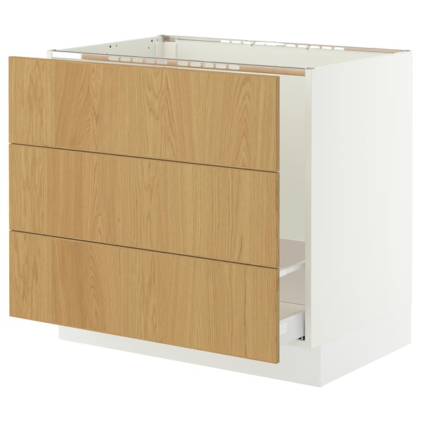 SEKTION / MAXIMERA Armoire inf pr évier/tri/3 faces, blanc/Sinarp chêne plaqué, 36x24x30 "