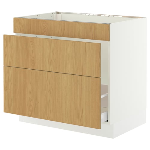 SEKTION / MAXIMERA Armoire inf pr évier/tri/3 faces, blanc/Sinarp chêne plaqué, 36x24x30 "