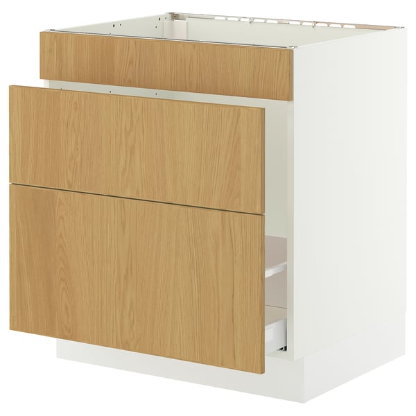 SEKTION / MAXIMERA Armoire inf pr évier/tri/3 faces, blanc/Sinarp chêne plaqué, 30x24x30 "