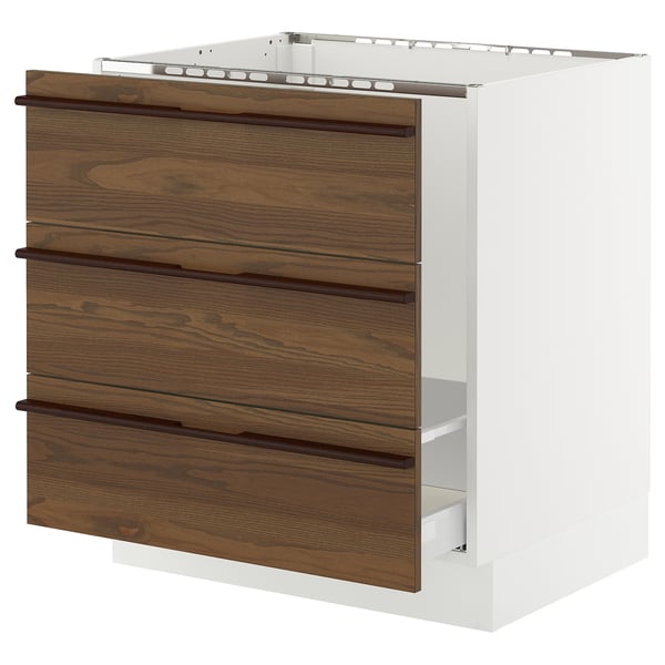 SEKTION / MAXIMERA Armoire inf pr évier/tri/3 faces, blanc/Stensta frêne plaqué brun foncé, 30x24x30 "
