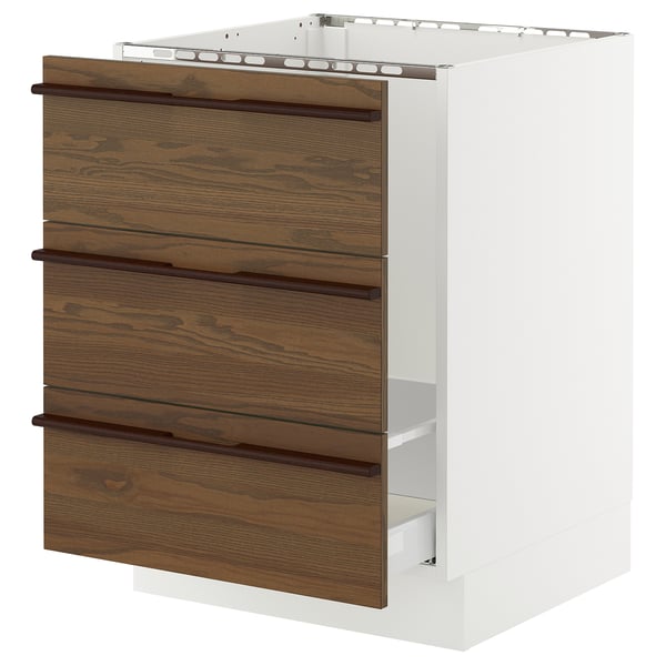 SEKTION / MAXIMERA Armoire inf pr évier/tri/3 faces, blanc/Stensta frêne plaqué brun foncé, 24x24x30 "