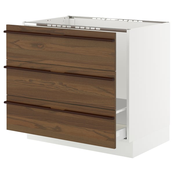 SEKTION / MAXIMERA Armoire inf pr évier/tri/3 faces, blanc/Stensta frêne plaqué brun foncé, 36x24x30 "