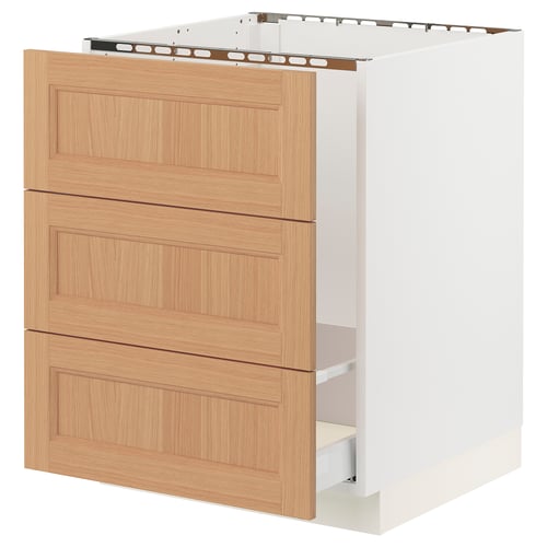 SEKTION / MAXIMERA Armoire inf pr évier/tri/3 faces, blanc/Vedhamn chêne, 24x24x30 "