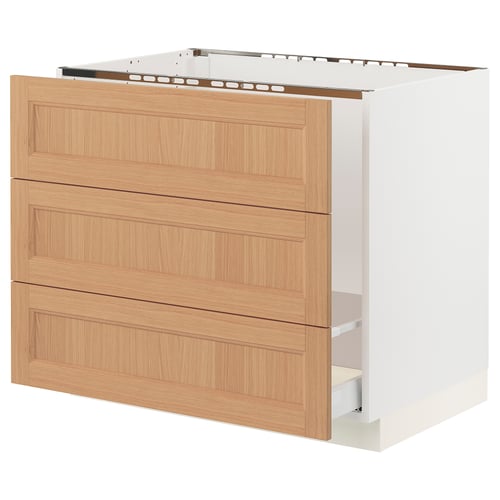 SEKTION / MAXIMERA Armoire inf pr évier/tri/3 faces, blanc/Vedhamn chêne, 36x24x30 "