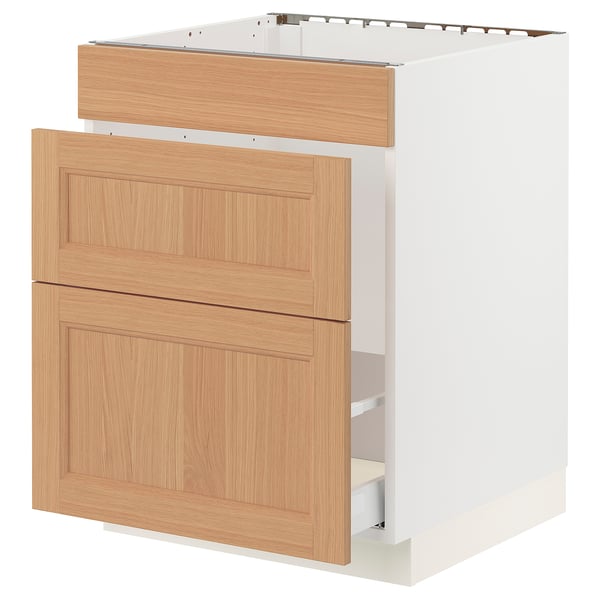 SEKTION / MAXIMERA Armoire inf pr évier/tri/3 faces, blanc/Vedhamn chêne, 24x24x30 "