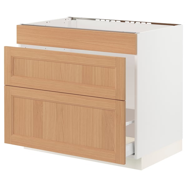 SEKTION / MAXIMERA Armoire inf pr évier/tri/3 faces, blanc/Vedhamn chêne, 36x24x30 "