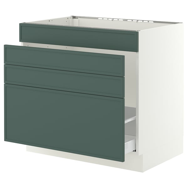 SEKTION / MAXIMERA Armoire inf pr évier/tri/4 faces, blanc/Aspudden gris-vert foncé, 36x24x30 "