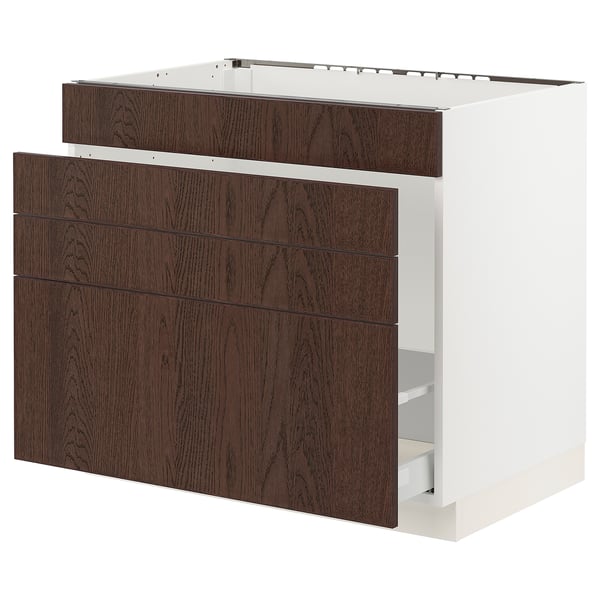 SEKTION / MAXIMERA Armoire inf pr évier/tri/4 faces, blanc/Sinarp brun, 36x24x30 "