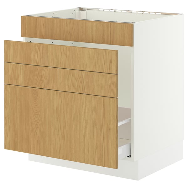 SEKTION / MAXIMERA Armoire inf pr évier/tri/4 faces, blanc/Sinarp chêne plaqué, 30x24x30 "