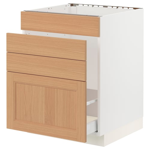 SEKTION / MAXIMERA Armoire inf pr évier/tri/4 faces, blanc/Vedhamn chêne, 24x24x30 "