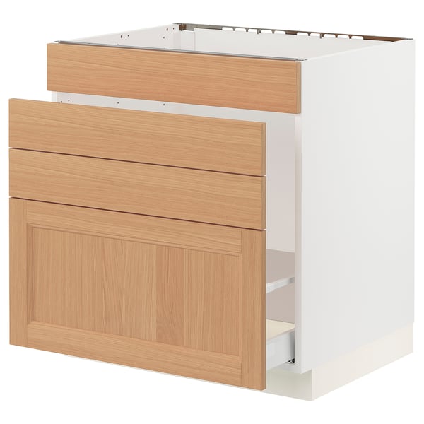 SEKTION / MAXIMERA Armoire inf pr évier/tri/4 faces, blanc/Vedhamn chêne, 30x24x30 "