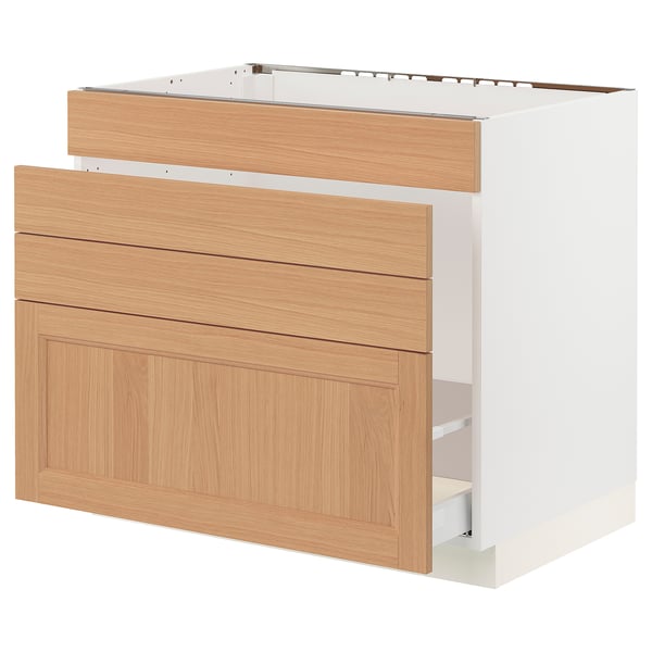 SEKTION / MAXIMERA Armoire inf pr évier/tri/4 faces, blanc/Vedhamn chêne, 36x24x30 "