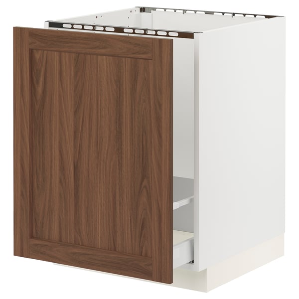 SEKTION / MAXIMERA Armoire inf pr évier/tri, blanc Enköping/brun effet noyer, 24x24x30 "