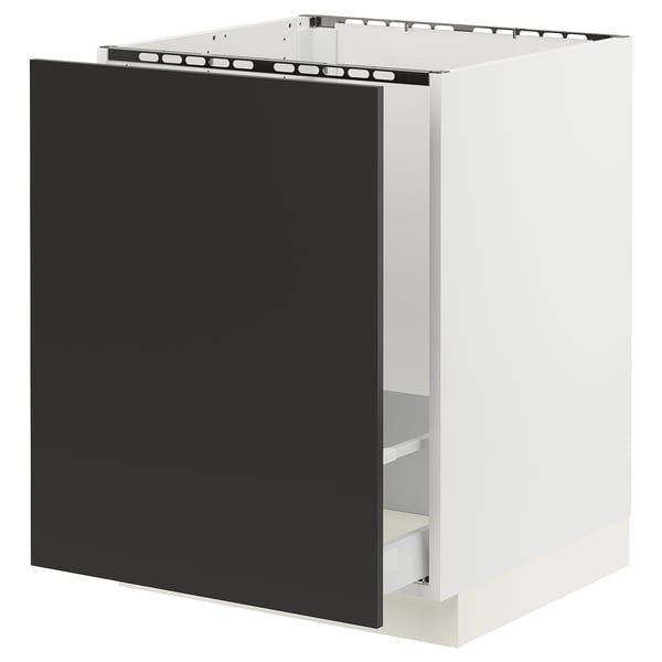 SEKTION / MAXIMERA Armoire inf pr évier/tri, blanc/Nickebo anthracite mat, 24x24x30 "