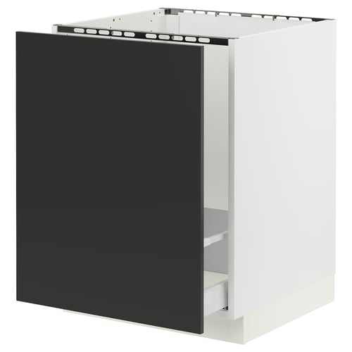 SEKTION / MAXIMERA Armoire inf pr évier/tri, blanc/Nickebo anthracite mat, 24x24x30 "
