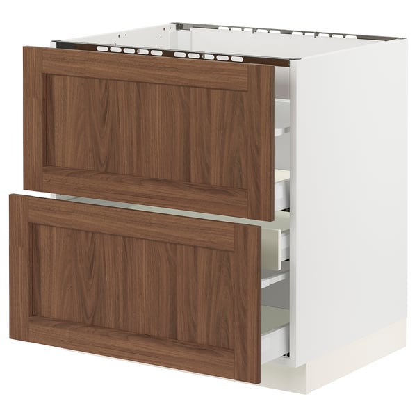 SEKTION / MAXIMERA Armoire inf tbl c/2 faces/3 tiroirs, blanc Enköping/brun effet noyer, 30x24x30 "