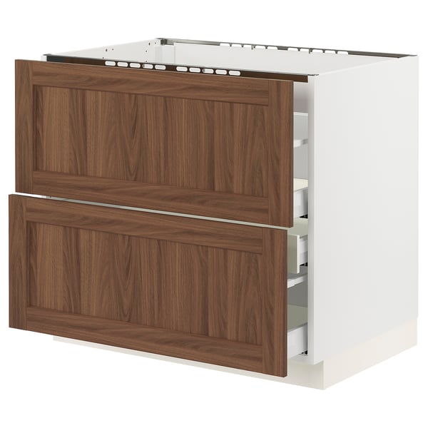 SEKTION / MAXIMERA Armoire inf tbl c/2 faces/3 tiroirs, blanc Enköping/brun effet noyer, 36x24x30 "