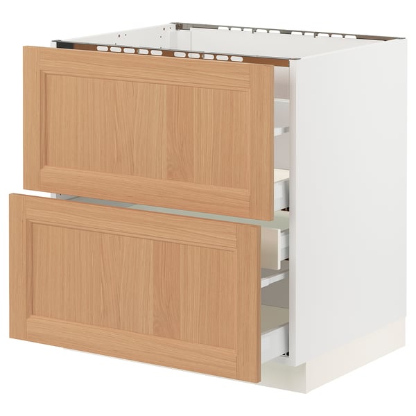 SEKTION / MAXIMERA Armoire inf tbl c/2 faces/3 tiroirs, blanc/Vedhamn chêne, 30x24x30 "