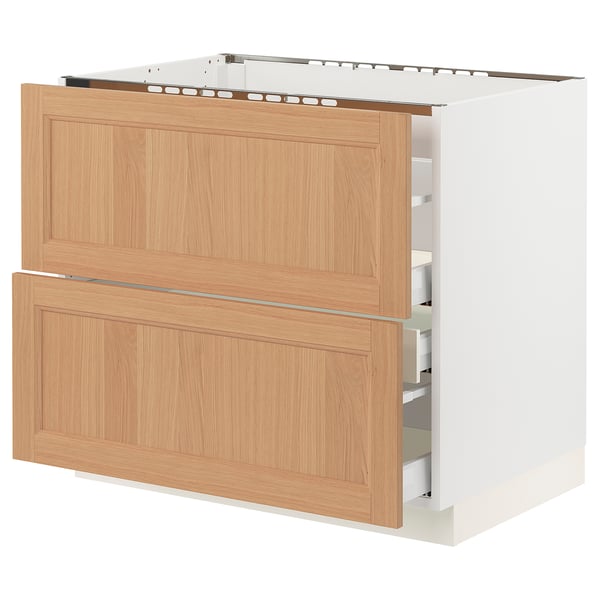 SEKTION / MAXIMERA Armoire inf tbl c/2 faces/3 tiroirs, blanc/Vedhamn chêne, 36x24x30 "