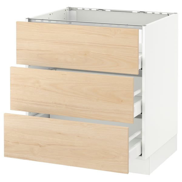 SEKTION / MAXIMERA Armoire inf tbl cui/3 faces/3 tir, blanc/Askersund effet frêne clair, 30x24x30 "