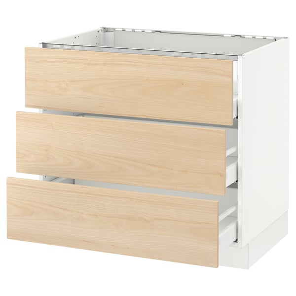 SEKTION / MAXIMERA Armoire inf tbl cui/3 faces/3 tir, blanc/Askersund effet frêne clair, 36x24x30 "