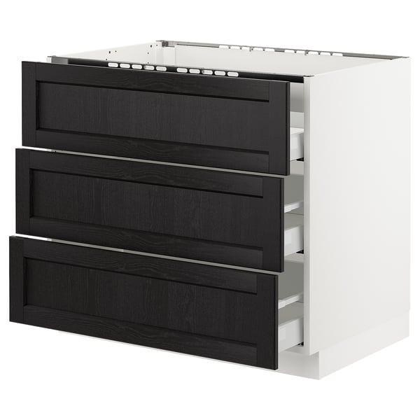 SEKTION / MAXIMERA Armoire inf tbl cui/3 faces/3 tir, blanc/Lerhyttan teinté noir, 36x24x30 "