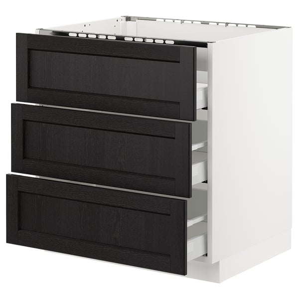SEKTION / MAXIMERA Armoire inf tbl cui/3 faces/3 tir, blanc/Lerhyttan teinté noir, 30x24x30 "