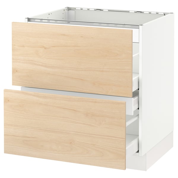 SEKTION / MAXIMERA Armoire inf tbl cuis/2faces/3tir, blanc/Askersund effet frêne clair, 30x24x30 "