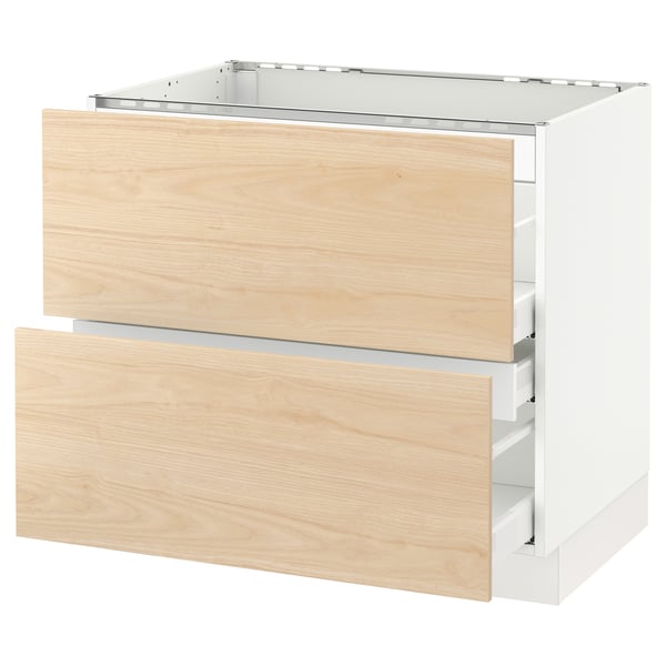 SEKTION / MAXIMERA Armoire inf tbl cuis/2faces/3tir, blanc/Askersund effet frêne clair, 36x24x30 "