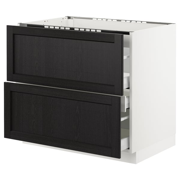 SEKTION / MAXIMERA Armoire inf tbl cuis/2faces/3tir, blanc/Lerhyttan teinté noir, 36x24x30 "