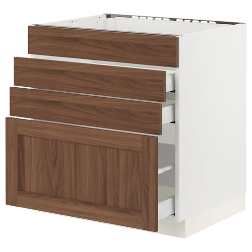 SEKTION / MAXIMERA Armoire inf tbl cuis/4f/3t, blanc Enköping/brun effet noyer, 30x24x30 "