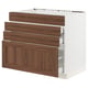 SEKTION / MAXIMERA Armoire inf tbl cuis/4f/3t, blanc Enköping/brun effet noyer, 36x24x30 "