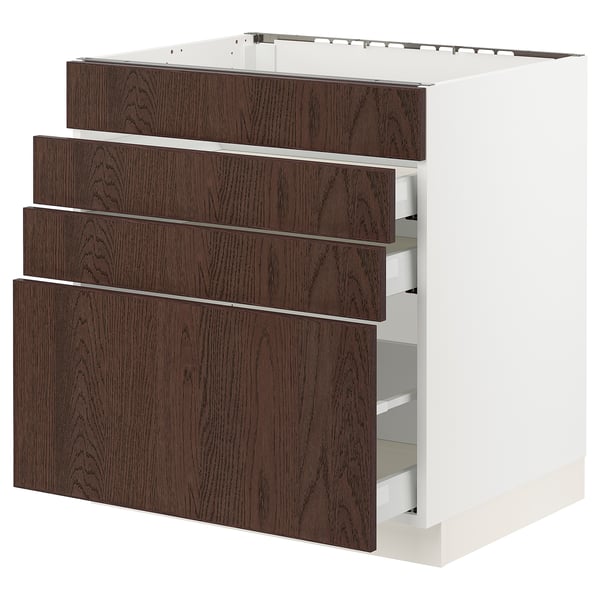 SEKTION / MAXIMERA Armoire inf tbl cuis/4f/3t, blanc/Sinarp brun, 30x24x30 "