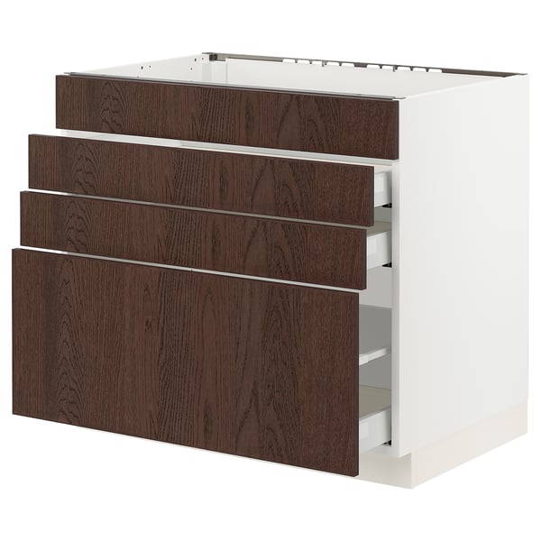 SEKTION / MAXIMERA Armoire inf tbl cuis/4f/3t, blanc/Sinarp brun, 36x24x30 "