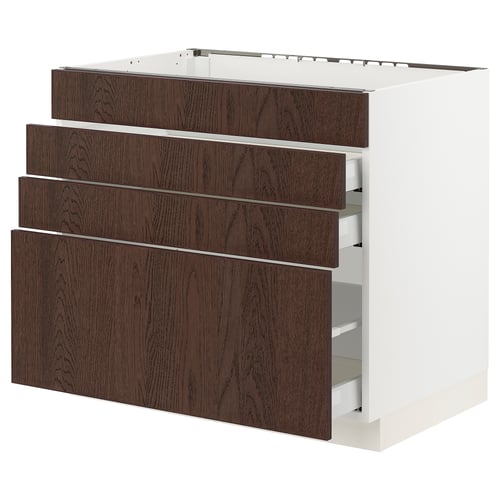 SEKTION / MAXIMERA Armoire inf tbl cuis/4f/3t, blanc/Sinarp brun, 36x24x30 "