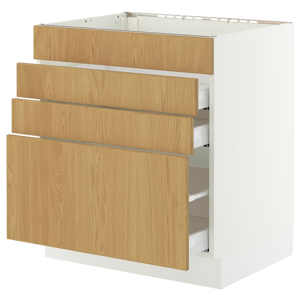 SEKTION / MAXIMERA Armoire inf tbl cuis/4f/3t, blanc/Sinarp chêne plaqué, 30x24x30 "