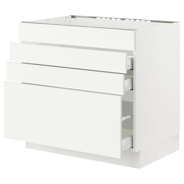 SEKTION / MAXIMERA Armoire inf tbl cuis/4f/3t, blanc/Vallstena blanc, 36x24x30 "