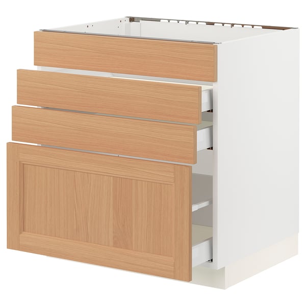 SEKTION / MAXIMERA Armoire inf tbl cuis/4f/3t, blanc/Vedhamn chêne, 30x24x30 "