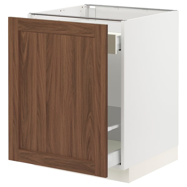 SEKTION / MAXIMERA Armoire inf tri/1 pte, blanc Enköping/brun effet noyer, 24x24x30 "