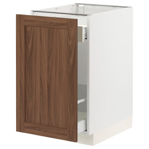 SEKTION / MAXIMERA Armoire inf tri/1 pte, blanc Enköping/brun effet noyer, 18x24x30 "