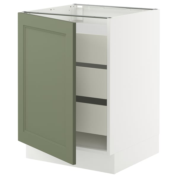 SEKTION / MAXIMERA Armoire inférieure 1 pte/3 tir, blanc/Axstad gris-vert, 24x24x30 "