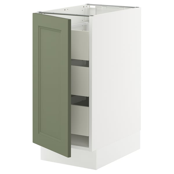 SEKTION / MAXIMERA Armoire inférieure 1 pte/3 tir, blanc/Axstad gris-vert, 15x24x30 "