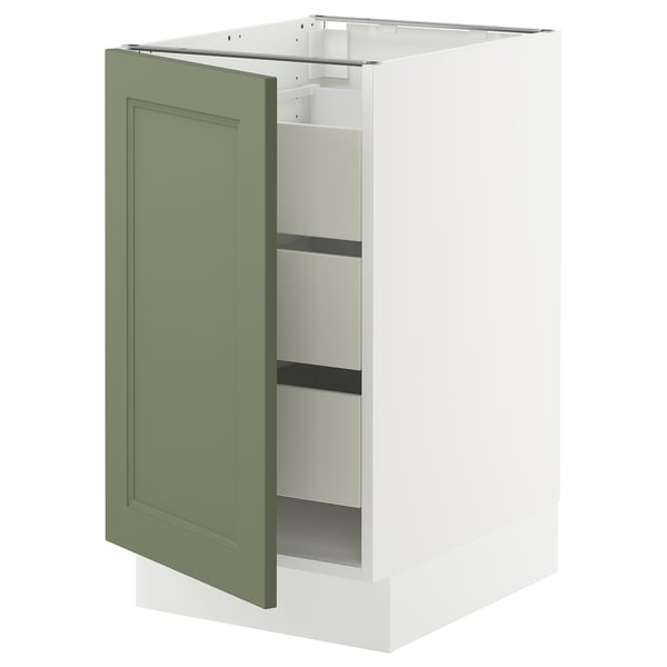SEKTION / MAXIMERA Armoire inférieure 1 pte/3 tir, blanc/Axstad gris-vert, 18x24x30 "