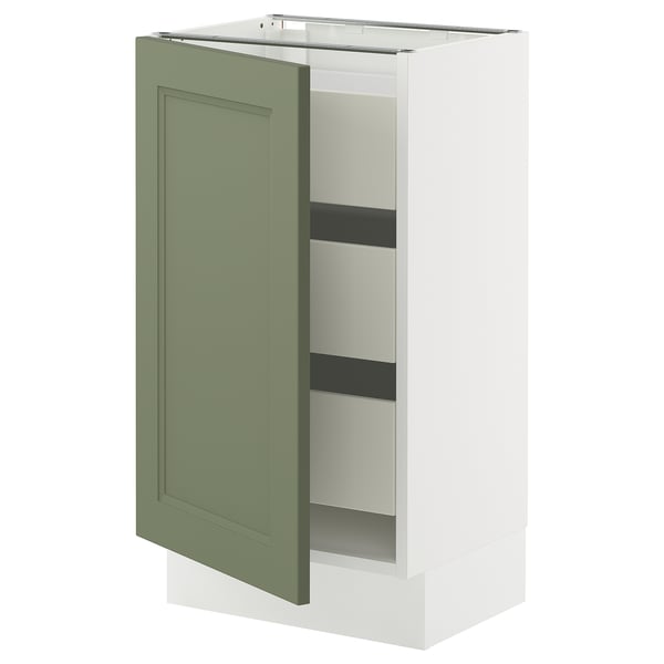 SEKTION / MAXIMERA Armoire inférieure 1 pte/3 tir, blanc/Axstad gris-vert, 18x15x30 "