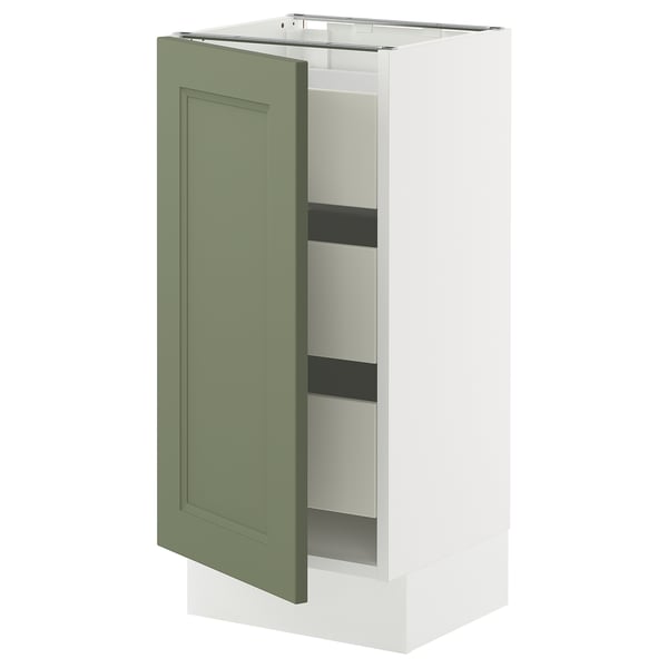 SEKTION / MAXIMERA Armoire inférieure 1 pte/3 tir, blanc/Axstad gris-vert, 15x15x30 "