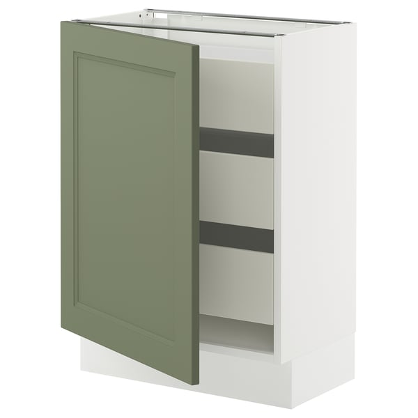 SEKTION / MAXIMERA Armoire inférieure 1 pte/3 tir, blanc/Axstad gris-vert, 24x15x30 "