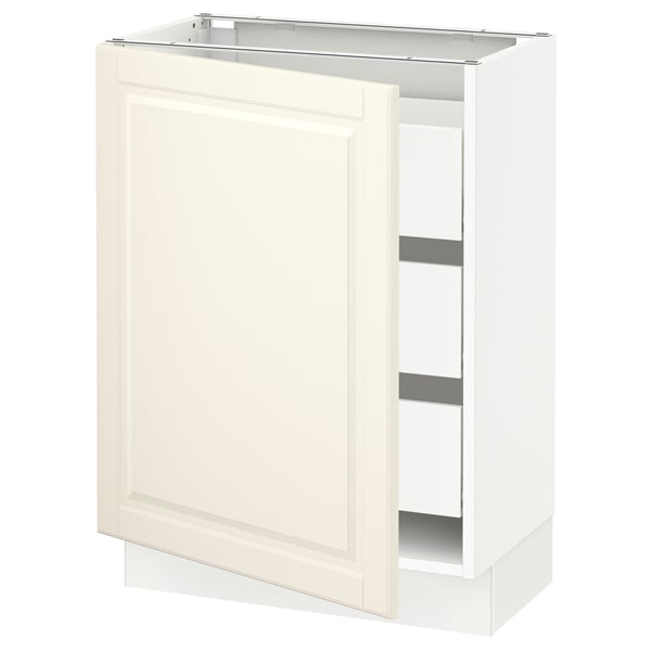 SEKTION / MAXIMERA Armoire inférieure 1 pte/3 tir, blanc/Bodbyn blanc cassé, 24x15x30 "