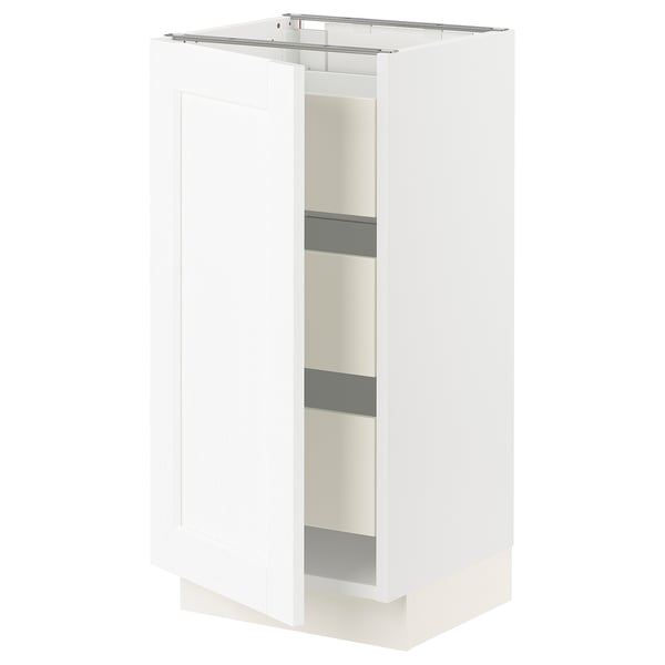 SEKTION / MAXIMERA Armoire inférieure 1 pte/3 tir, blanc Enköping/blanc effet bois, 15x15x30 "