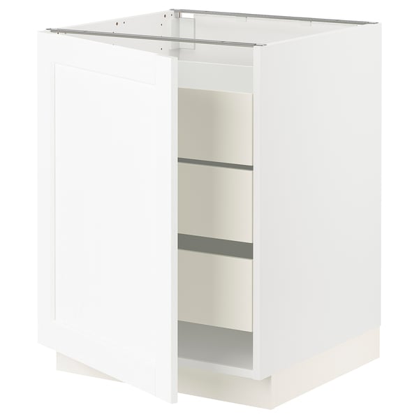SEKTION / MAXIMERA Armoire inférieure 1 pte/3 tir, blanc Enköping/blanc effet bois, 24x24x30 "